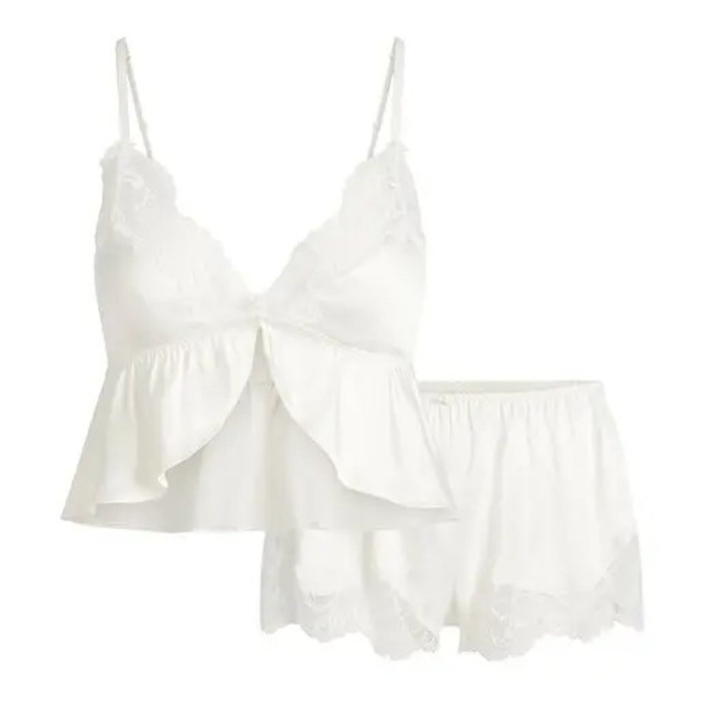 Skims Woven Shine Babydoll and Short Set Ivory ST-SET-9537W 2X